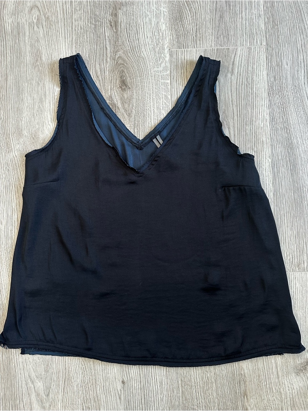 Anthropologie Navy Blue Satin Raw Edge Distressed Tank Camisole Size Medium